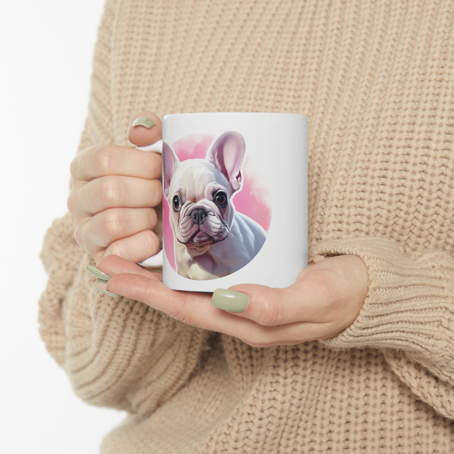 French Bulldog - All White w/ Pink Accent