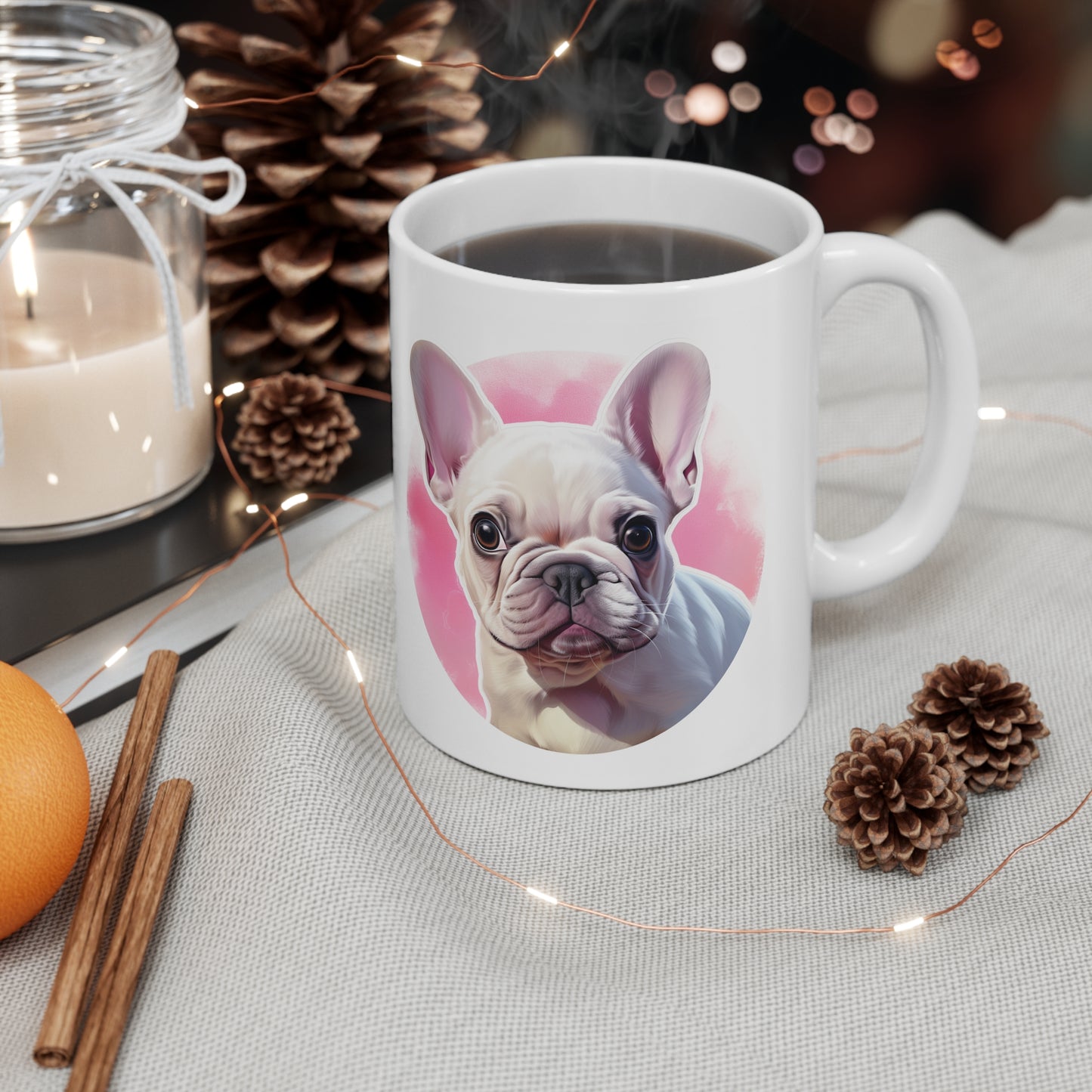 French Bulldog - All White w/ Pink Accent